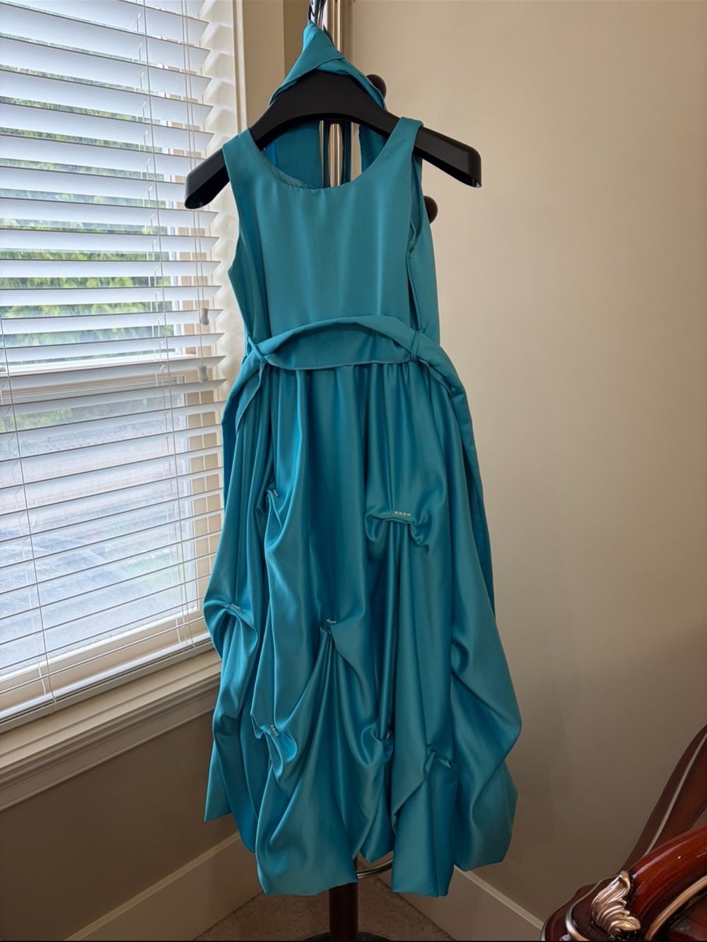 Girls Teal Party Dress with Draped Skirt